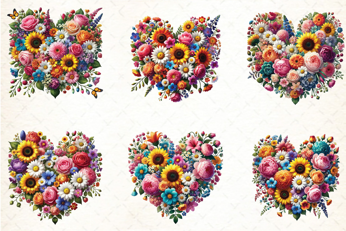 Flower Hearts Valentines Day Clipart, an Illustration by DreamCafeArt (Photo 2 of 5)