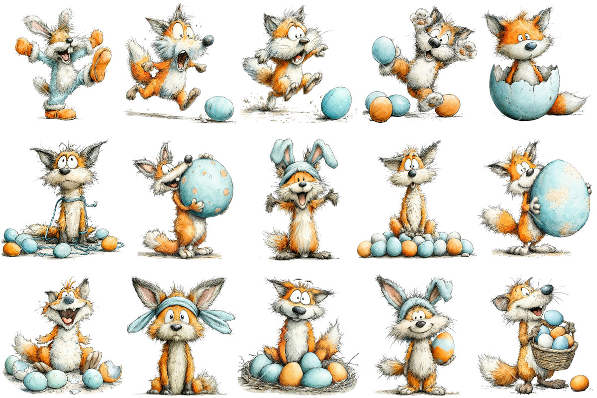 Whimsical Funny Easter Fox Clipart, an Illustration by OK Design (Photo 3 of 6)