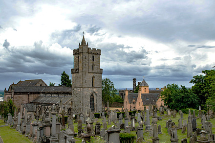 View on old church and cemetery in S