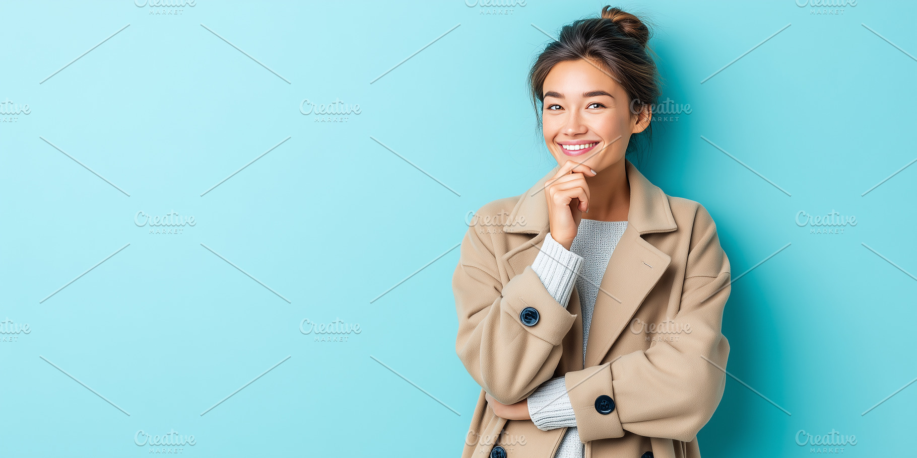 Confident smiling woman in a beige, a Person Photo by MistyDay