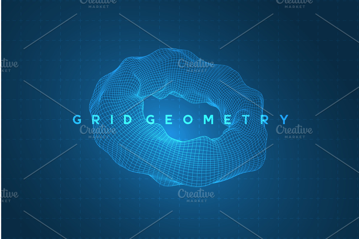 Deformed 3D wireframe torus with, an Illustration by Liudmyla Matviiets