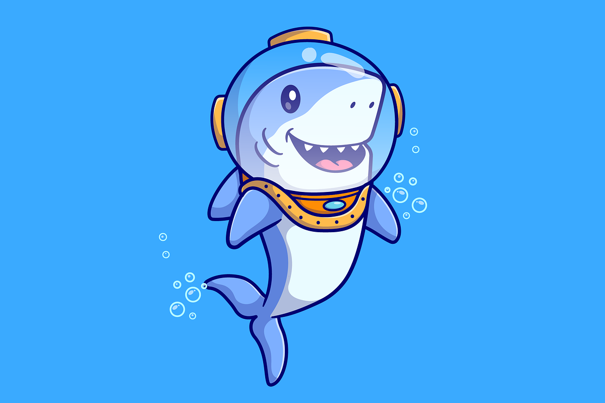 Cute Shark Diver Cartoon, an Animal Illustration by Catalyst Labs (Photo 3 of 3)