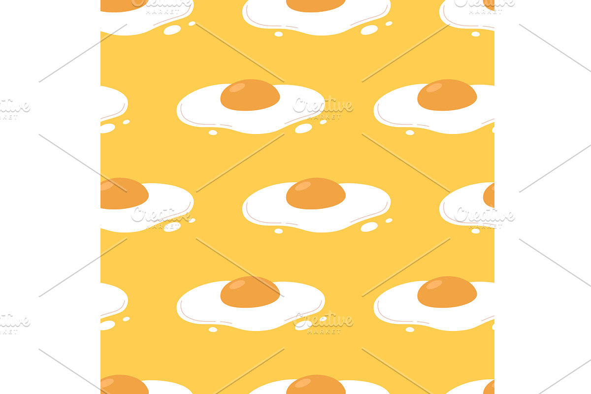 Fried eggs seamless pattern. Cartoon, a Food Illustration by LadadikArt