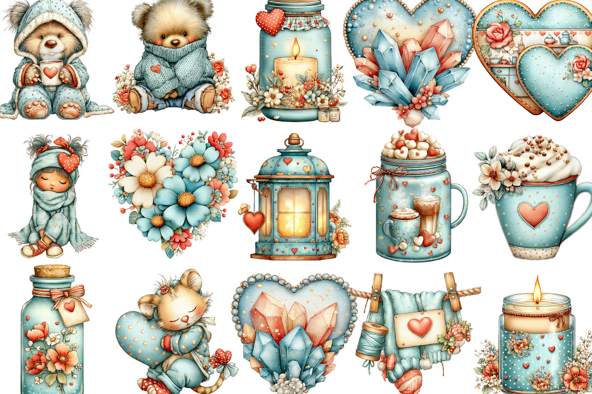 Whimsical Cozy Valentine Clipart, an Illustration by Designking (Photo 3 of 5)