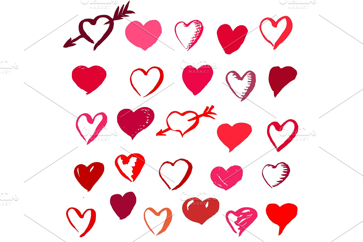 Set of Valentine's Day brush drawn hearts, a Decorative Illustration by Swillklitch