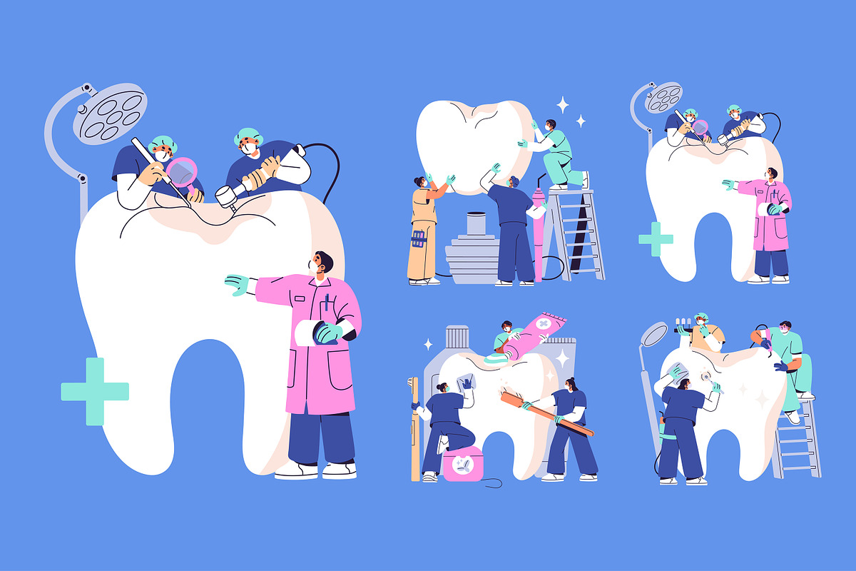 Dentists with teeth set + banners, a Healthcare Illustration by PaperTrident (Photo 1 of 6)