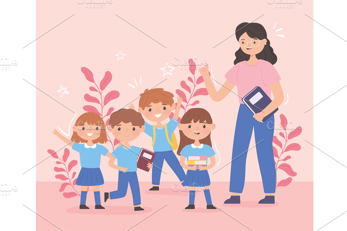 teacher woman and students, a Person Illustration by studiogstock