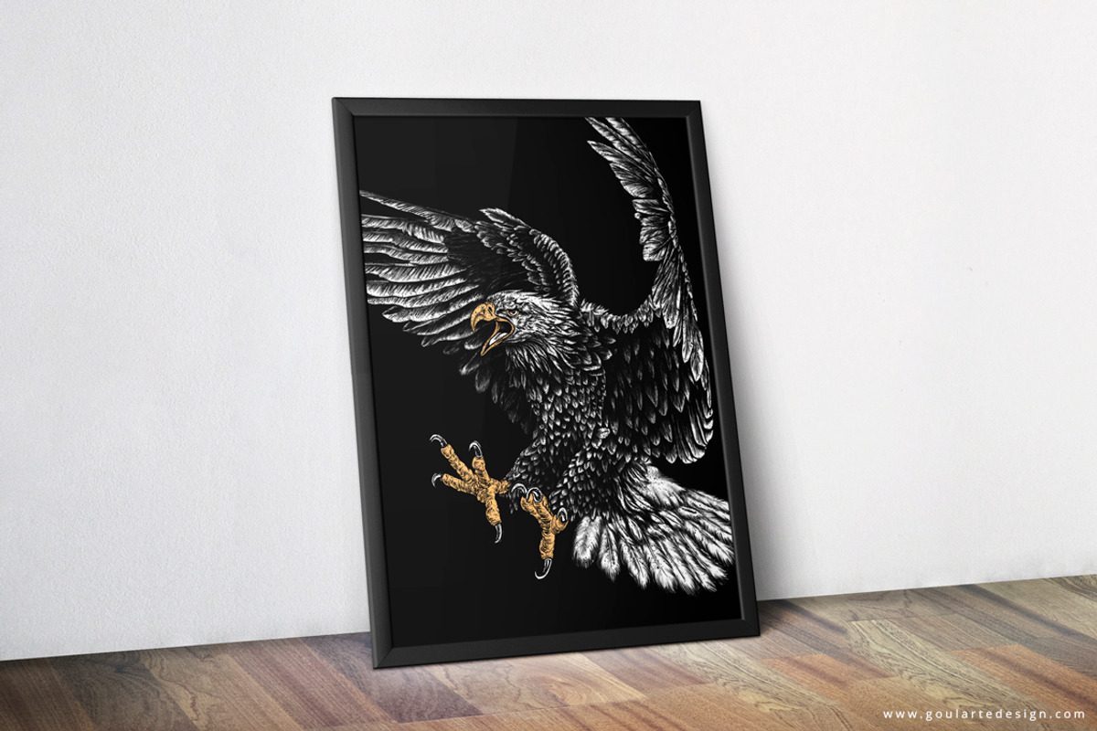 Rock and roll eagle for t-shirt, an Animal Illustration by Goularte Design (Photo 6 of 7)