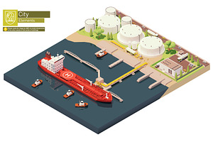 Vector Oil Depot And Oil Tanker Ship