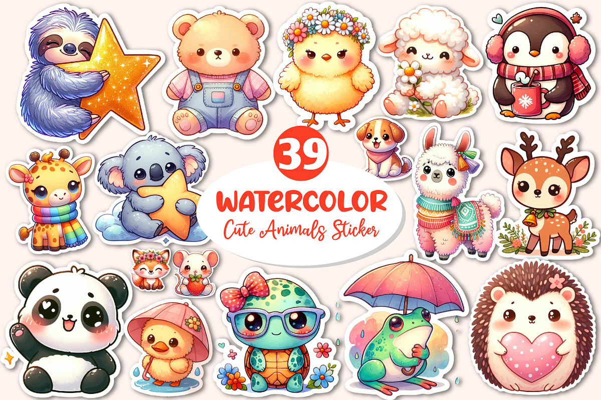 Cute Animals Stickers Clipart Bundle, an Illustration by Dream Creation (Photo 1 of 5)