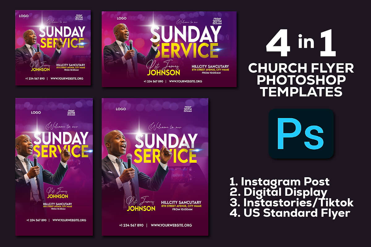 4-in-1 Church Flyer Template, a Social Media Template by Sipi_Graphics (Photo 1 of 6)