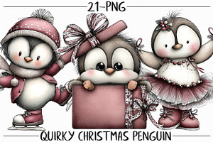 Quirky Christmas Penguin Clipart, an Illustration by Libby Wishes