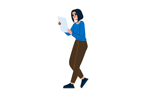 Young woman walking and reading a, a Person Illustration by pikepicture