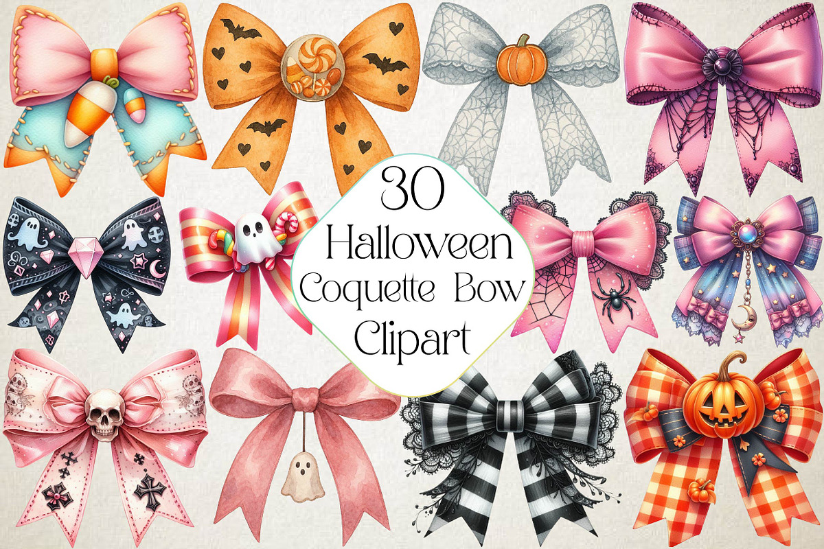 Halloween Coquette Bow Clipart, an Illustration by DreamPrint404 (Photo 1 of 4)