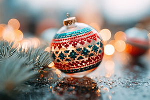 Decorative glass Christmas ornament with bokeh lights, a Holiday Photo by AlyaAnd