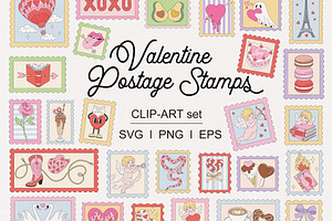 Valentine Postage Stamps clipart set, a Seasonal Illustration by @olga.angelloz