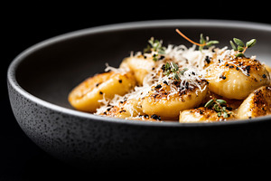 Gourmet gnocchi topped with cheese, a Food & Drink Photo by MistyDay
