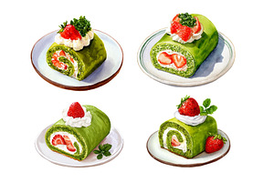 Matcha Strawberry Roll Cake Clipart