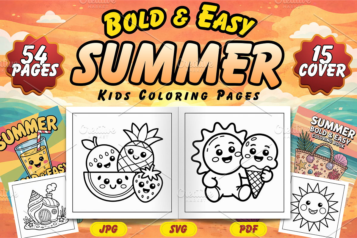 Bold & Easy Summer Coloring Book, a Seasonal Illustration by Neon Studio (Photo 1 of 3)
