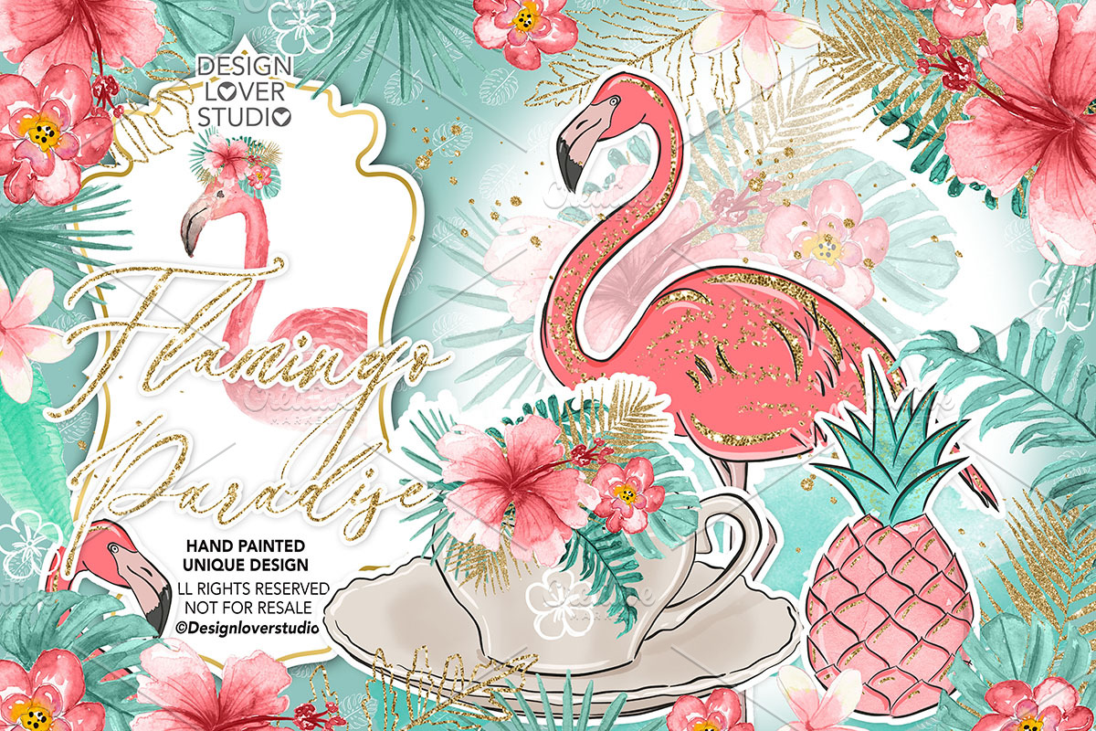 -50%SALE Flamingo Paradise design, an Illustration by designloverstudio (Photo 2 of 4)