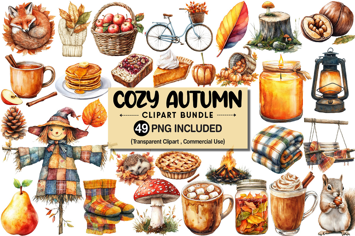 Watercolor Cozy Autumn Clipart, an Illustration by Pixels.Craft (Photo 1 of 5)