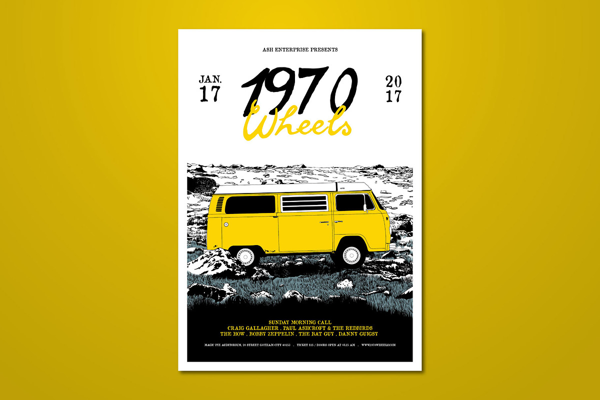 Hand Drawn 1970 Wheels Flyer, a Flyer Template by ashenterprise (Photo 1 of 3)