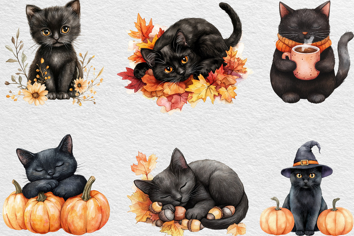 Fall Autumn Black Cat Clipart, an Illustration by Black Bird Studio (Photo 4 of 6)