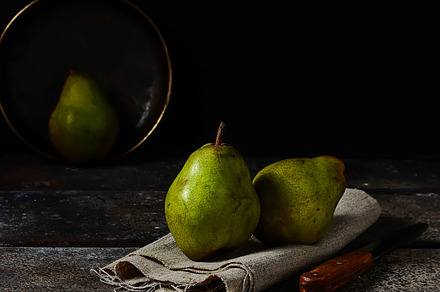 Fresh pears on dark background stock photo containing autumn and pear, a Food & Drink Photo by Yulia Furman
