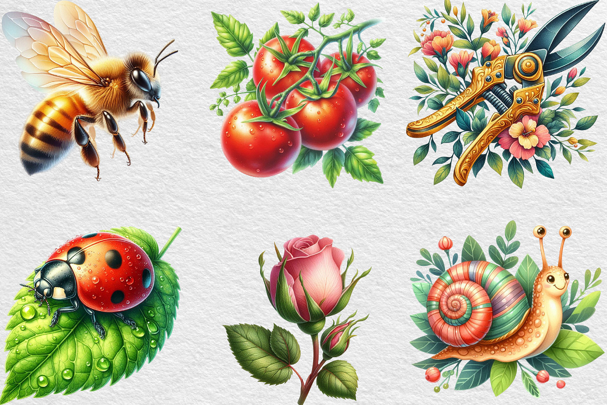 Summer Garden Watercolor Clipart, an Illustration by Black Bird Studio (Photo 2 of 6)