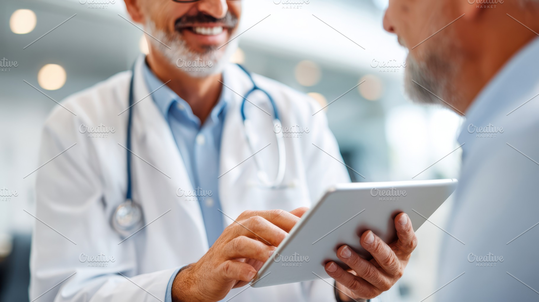 Doctor consulting patient with tablet in modern healthcare, a Health & Medical Photo by AlyaAnd
