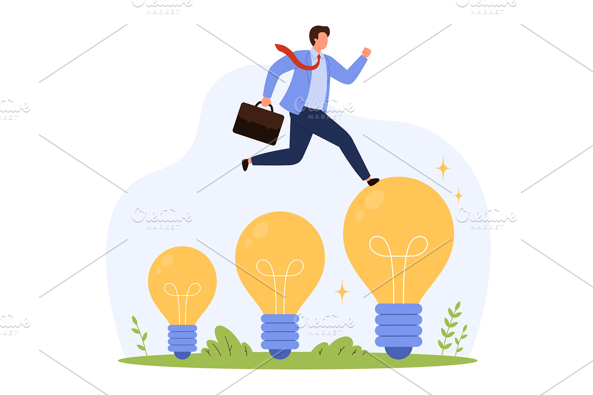 Businessman Jumps Across Growing, a Person Illustration by Flashvector