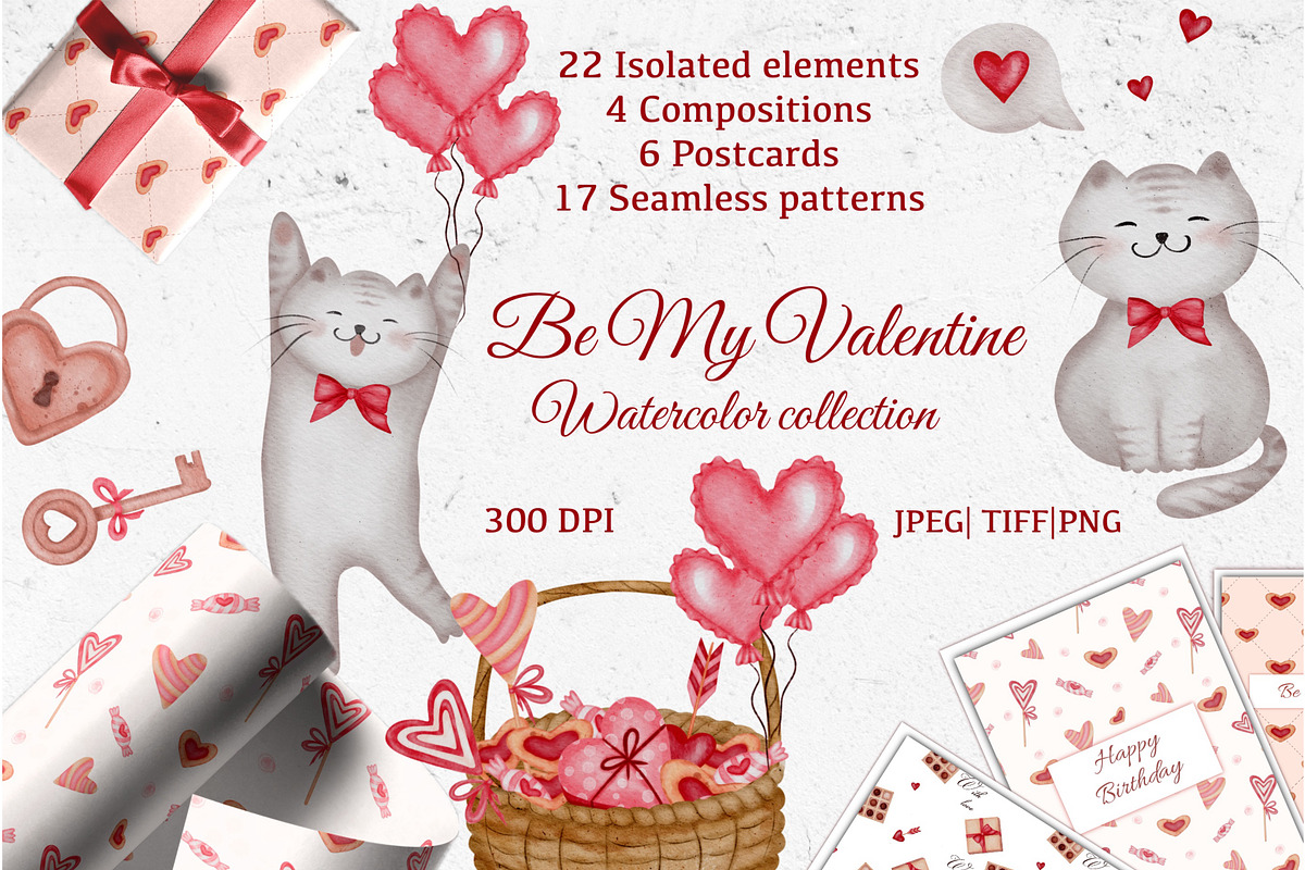 Valentine Watercolor Set, a Seasonal Illustration by ZabolotnaArt (Photo 1 of 11)