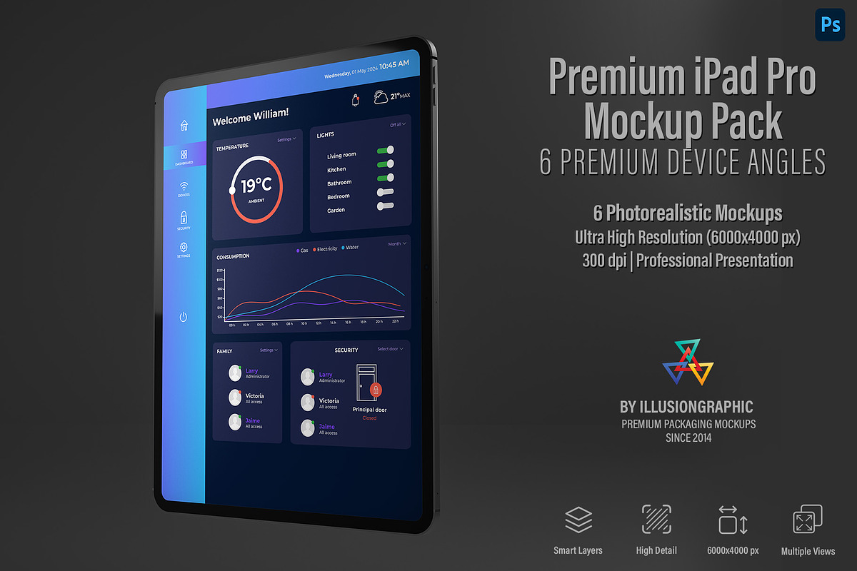 Premium iPad Pro Mockup Pack 6 views, an iPad Mockup by Illusiongraphic (Photo 1 of 16)