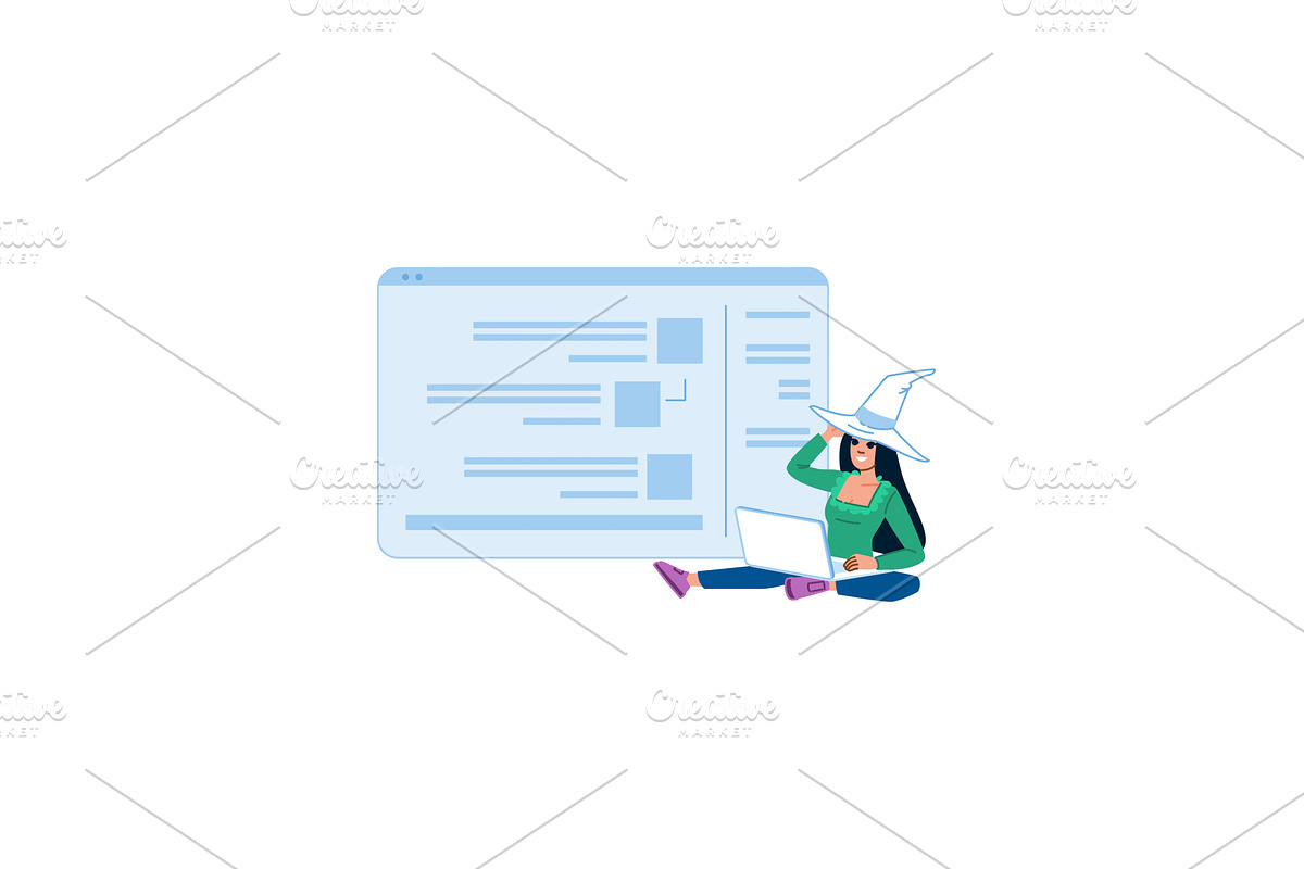 Halloween witch working remotely, a Technology Illustration by pikepicture