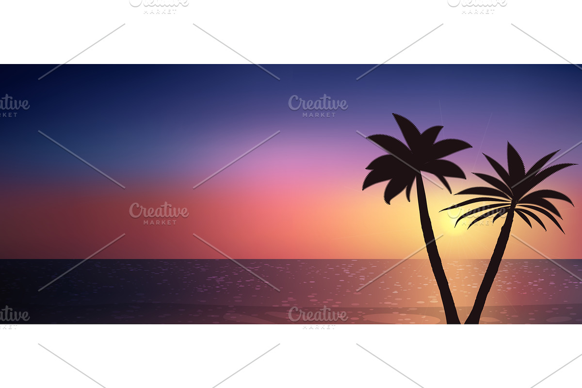 Silhouette of palm trees on a, an Illustration by Ederella