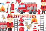 Watercolor Firefighters Clipart, an Object Illustration by designloverstudio (Thumbnail 1 of 2)