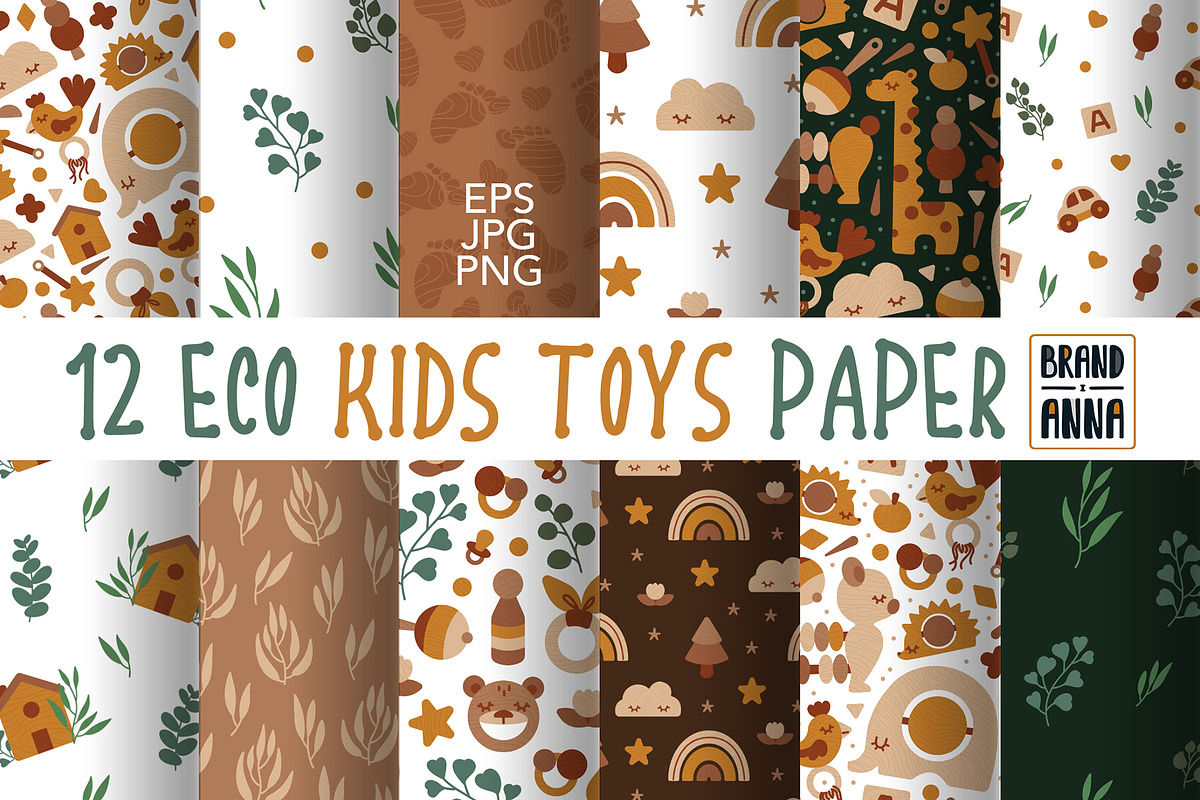 Eco Kids Toys patterns pack, a Pattern Graphic by Brandianna (Photo 1 of 5)