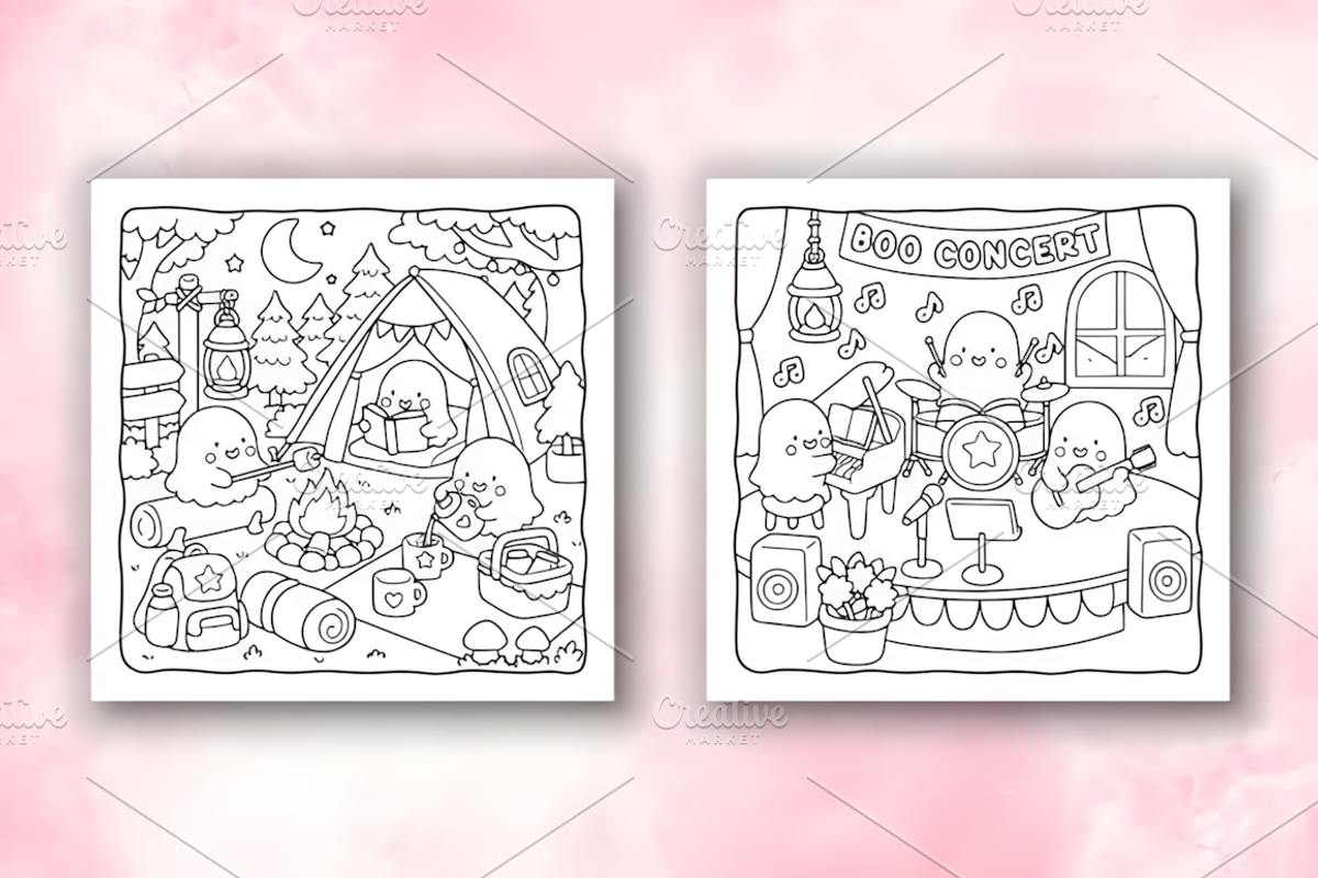 Little Spooky Cozy Coloring Pages, a Seasonal Illustration by Coco Bloom (Photo 3 of 4)
