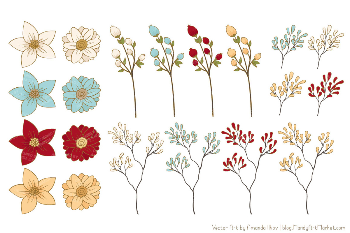 Christmas Birds & Flowers Vectors, an Illustration by Amanda Ilkov (Photo 5 of 5)