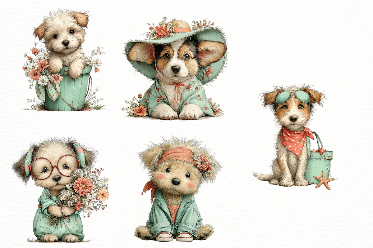 Whimsical Summer Dogs clipart, an Illustration by Designworld (Photo 5 of 5)