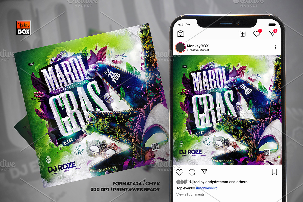 Flyer Template Mardi Gras Party, a Flyer Template by MonkeyBOX (Photo 2 of 3)