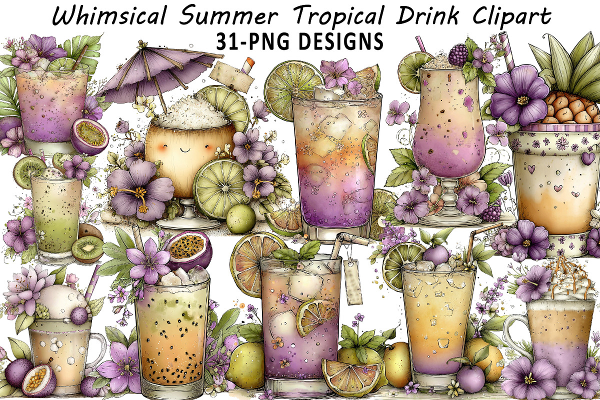 Whimsical Summer Tropical Drink Clip, an Illustration by Daily.Designs (Photo 1 of 7)