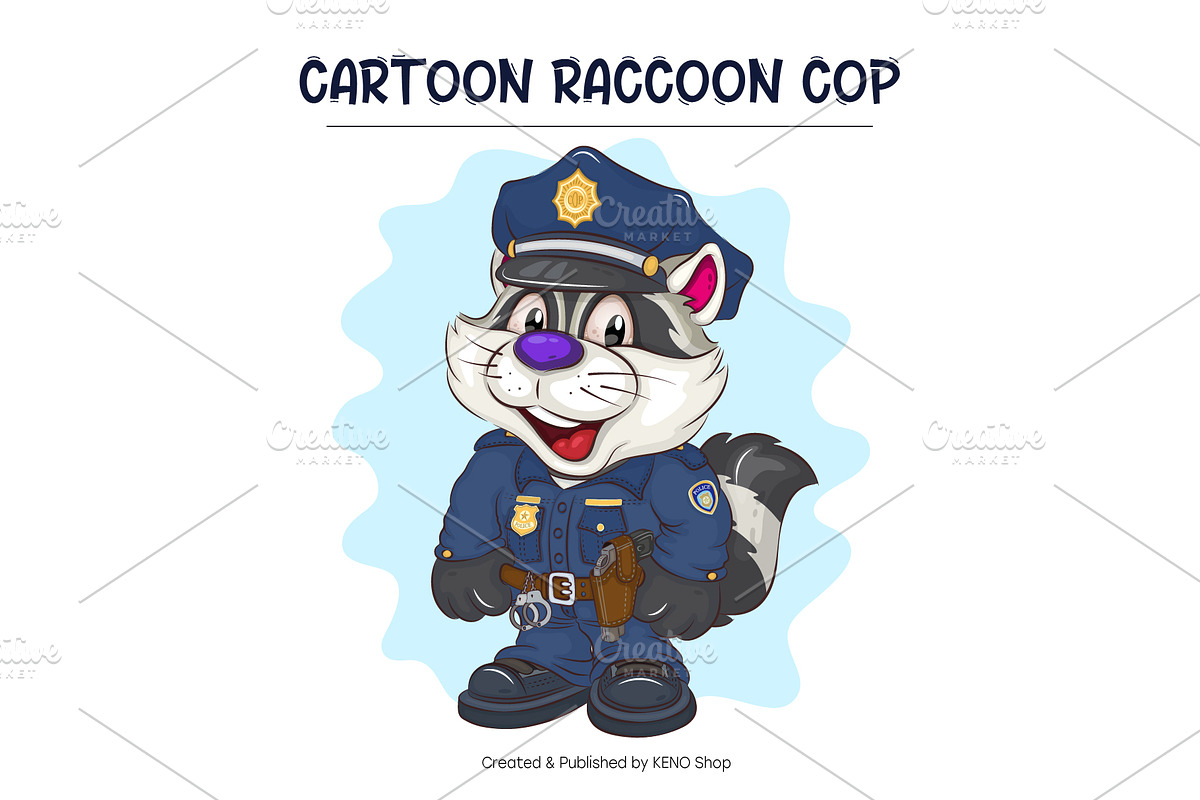 Set of Cartoon Raccoons 03. T-Shirt., an Animal Illustration by KENO Mascots (Photo 6 of 15)