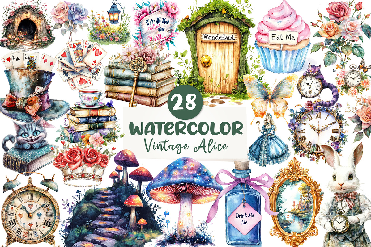Vintage Alice in Wonderland Clipart, an Illustration by CreationArt (Photo 1 of 5)
