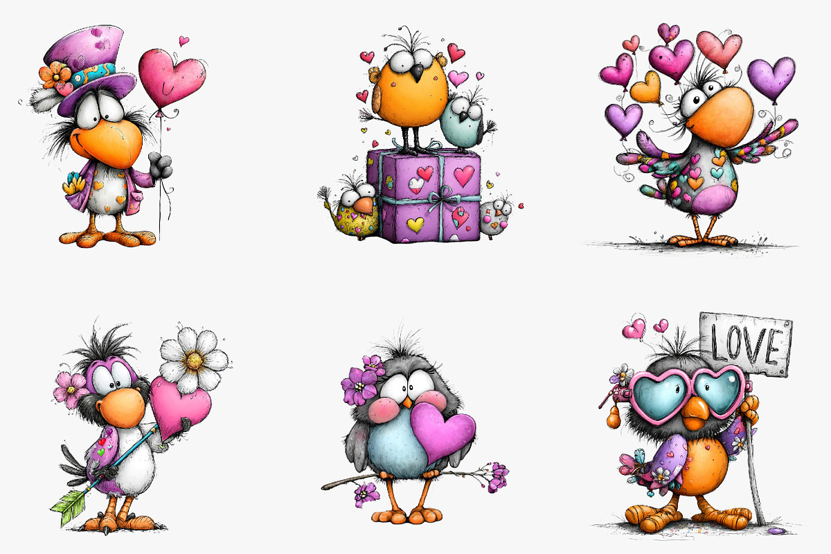 Whimsical Valentine Bird Clipart, an Illustration by CreationArt (Photo 2 of 8)
