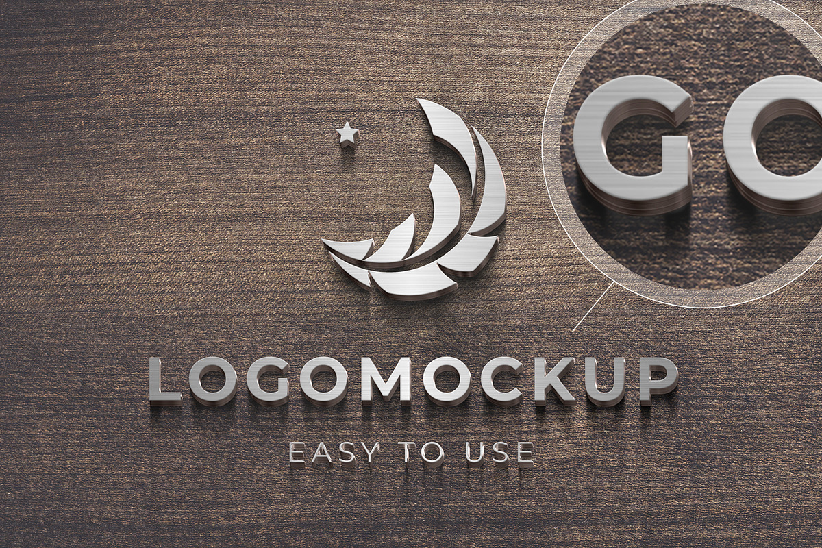 Realistic silver logo wood texture, a Product Mockup by shaman