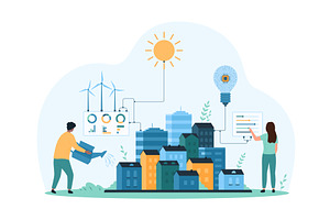 City green energy technology, a Technology Illustration by Flashvector