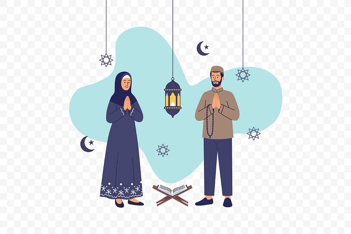 Muslim Family Having Eid Al-Fitr, a Seasonal Illustration by Partikusi Design (Photo 3 of 3)