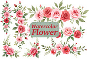 Vintage Rose Watercolor Set, an Illustration by Creativeshirt (Thumbnail 1 of 11)