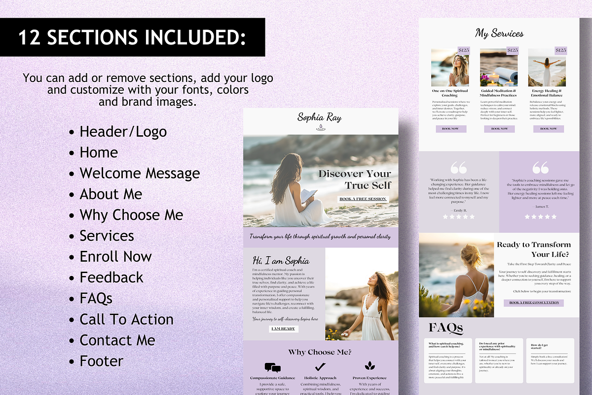 Spiritual Coach Website Template, a Landing Page Template by Mindful Digital Co. (Photo 3 of 9)